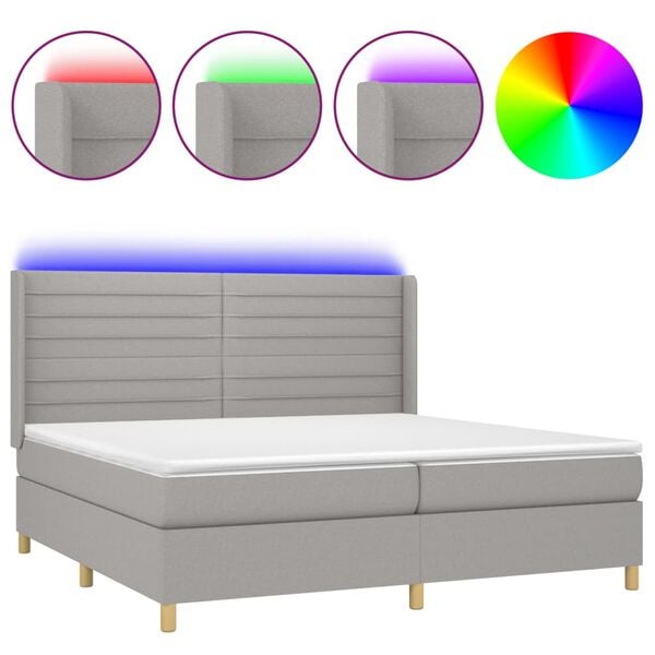 vidaXL Sommier &agrave; lattes de lit matelas LED Gris clair 200x200 cm Tissu