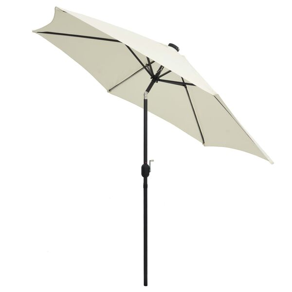 vidaXL Parasol de jardin et lumi&egrave;res LED m&acirc;t en aluminium blanc sable