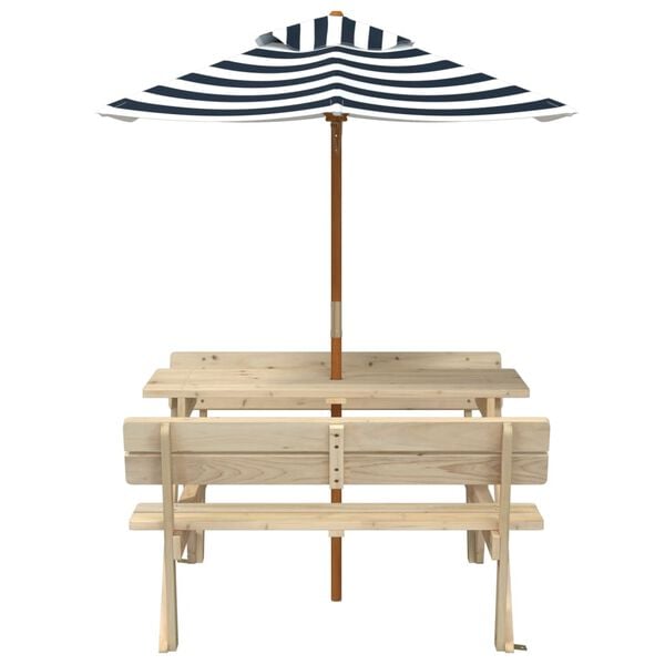 vidaXL Table de pique-nique pour 4 enfants avec parasol bois de sapin