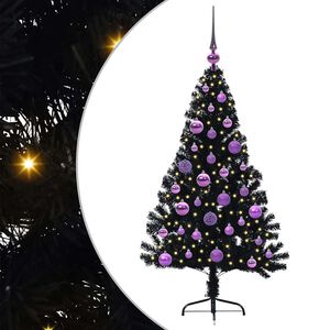 vidaXL Sapin de No&euml;l artificiel pr&eacute;-&eacute;clair&eacute; Noir 120 cm PVC