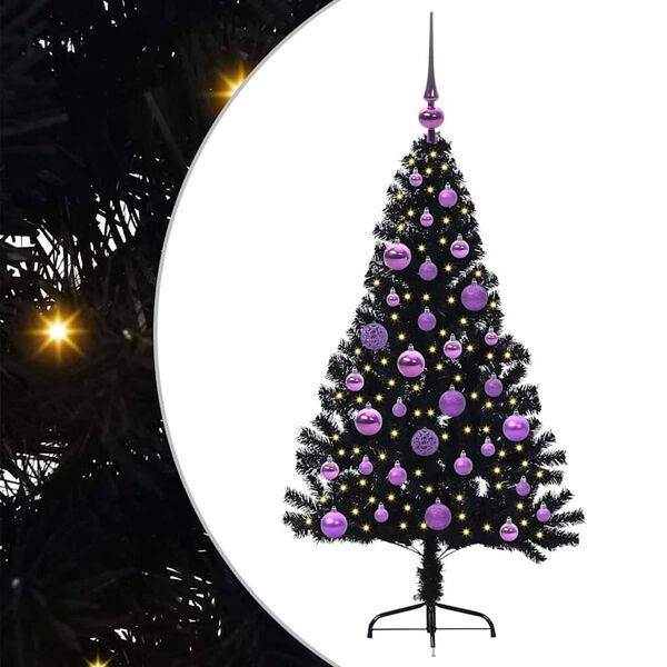 vidaXL Sapin de No&euml;l artificiel pr&eacute;-&eacute;clair&eacute; Noir 120 cm PVC