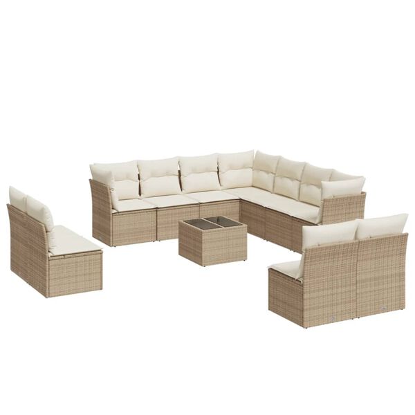 vidaXL Salon de jardin avec coussins 12 pcs beige r&eacute;sine tress&eacute;e