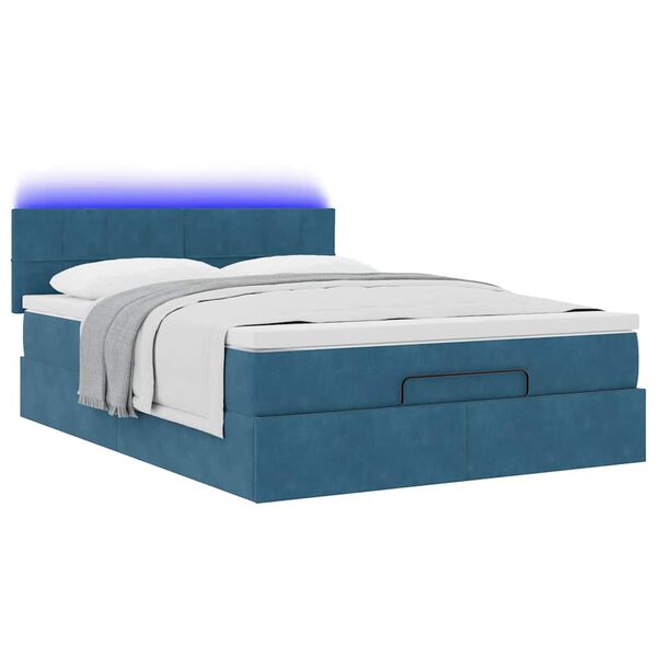 vidaXL Cadre de lit ottoman avec matelas bleu fonc&eacute; 140x200 cm velours