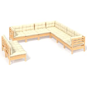 vidaXL Salon de jardin 9 pcs avec coussins cr&egrave;me bois de pin massif