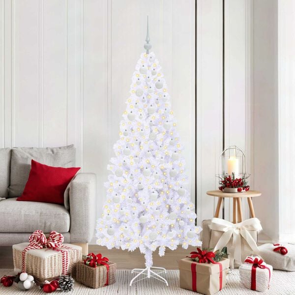 vidaXL Sapin de Noël artificiel avec 300 LED Blanc 180 cm PVC et Acier