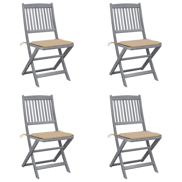 vidaXL Chaises pliables d'ext&eacute;rieur lot de 4 et coussins Bois d'acacia