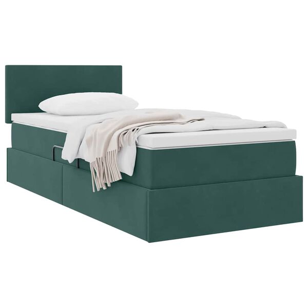 vidaXL Lit de Rangement avec matelas Vert fonc&eacute; 90 x 190 cm Velours