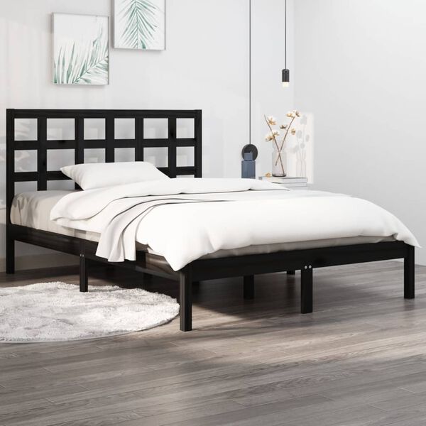 vidaXL Cadre de lit sans matelas noir 150x200 cm bois massif