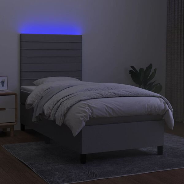 vidaXL Sommier &agrave; lattes de lit avec matelas et LED Gris clair 90x190cm