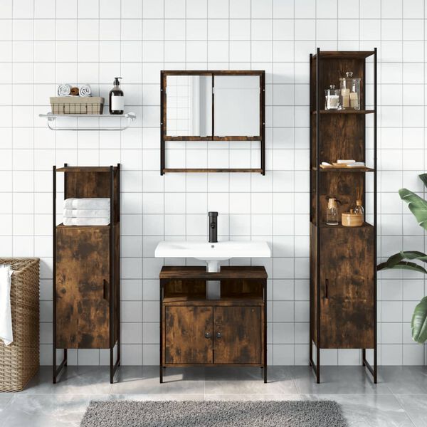 vidaXL Ensemble de meubles de salle de bain 4 pcs Ch&ecirc;ne fum&eacute; Bois