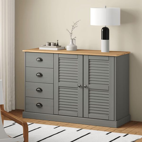 vidaXL Buffet avec tiroirs VIGO 113x40x75 cm gris bois massif de pin
