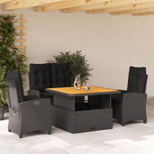 vidaXL Ensemble &agrave; manger de jardin 4 pcs avec coussins noir