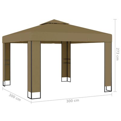 vidaXL Belvédère avec double toit 3x3x2,7 m Taupe 180 g/m²