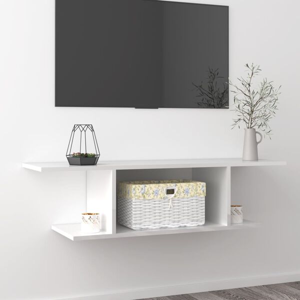vidaXL Meuble TV mural Blanc brillant 103x30x26,5 cm