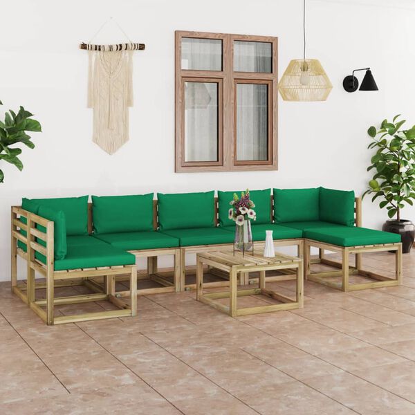 vidaXL Salon de jardin 8 pcs avec coussins bois de pin impr&eacute;gn&eacute;