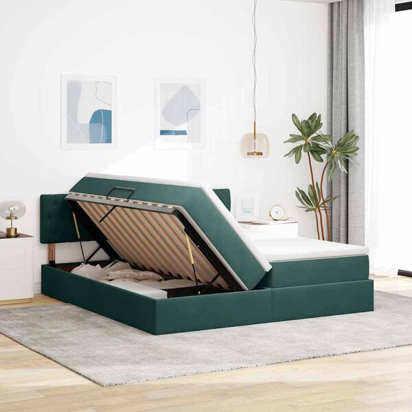vidaXL Lit de Rangement avec matelas Vert fonc&eacute; 100 x 200 cm