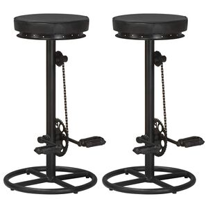 vidaXL Tabourets de bar lot de 2 noir cuir v&eacute;ritable de ch&egrave;vre