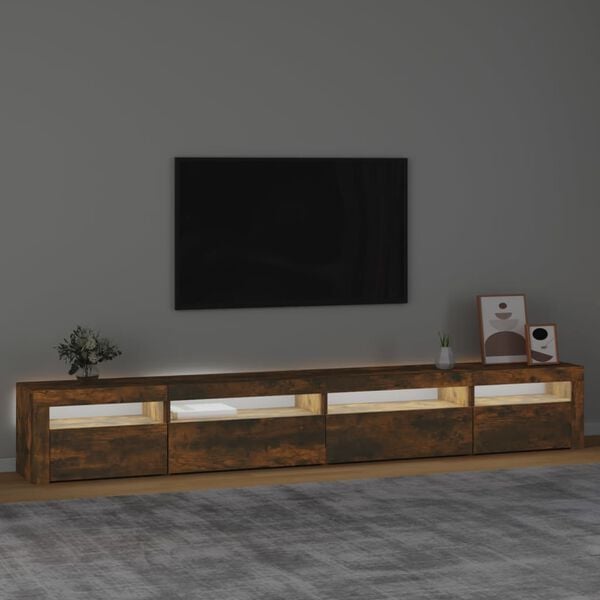 vidaXL Meuble TV avec lumi&egrave;res LED Ch&ecirc;ne fum&eacute; 270x35x40 cm