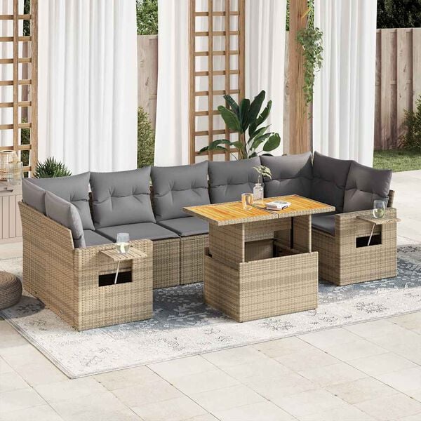 vidaXL Salon de jardin avec coussins 8 pcs beige r&eacute;sine tress&eacute;e