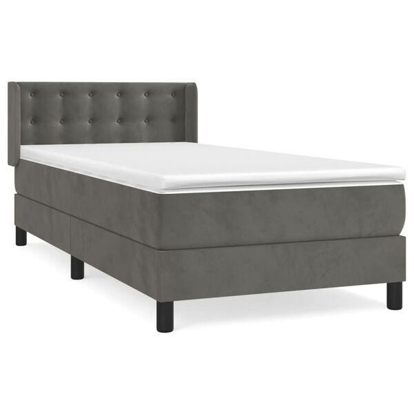 vidaXL Sommier &agrave; lattes de lit et matelas Gris fonc&eacute; 90x200 cm Velours