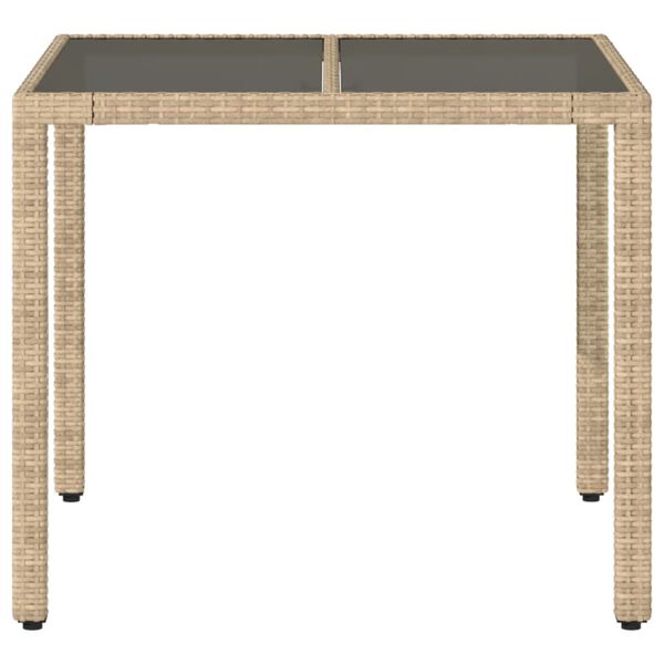 vidaXL Table de jardin dessus en verre beige 90x90x75cm résine tressée