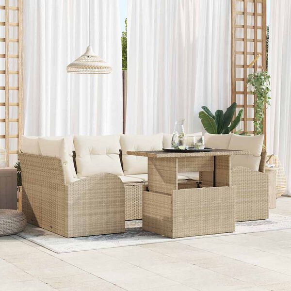 vidaXL Ensemble de canap&eacute; de jardin 7 pcs Beige Poly rotin