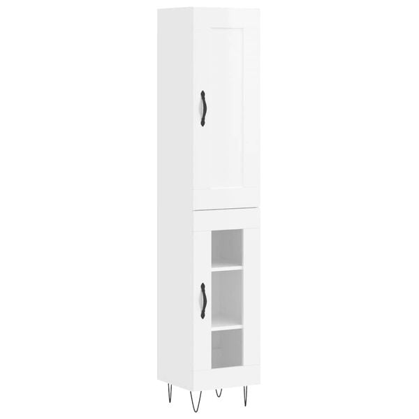 vidaXL Buffet haut Blanc brillant 34,5x34x180 cm Bois d'ing&eacute;nierie