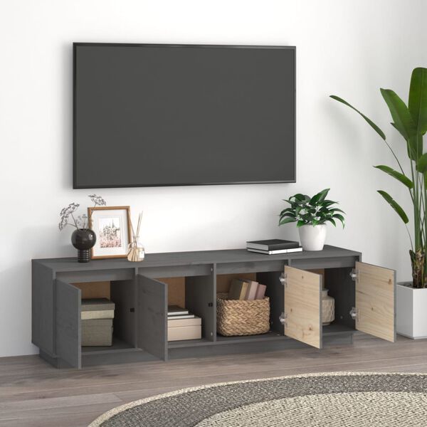 vidaXL Meuble TV Gris 156x37x45 cm Bois de pin massif
