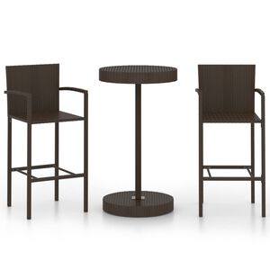 vidaXL Ensemble de bar de jardin 3 pcs R&eacute;sine tress&eacute;e Marron