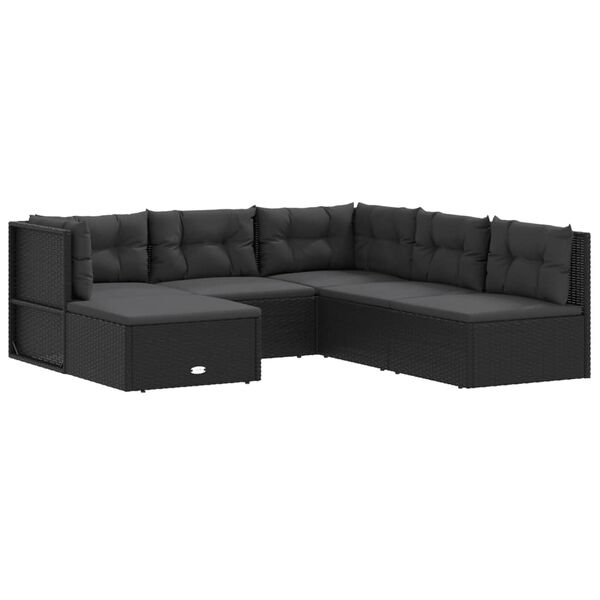 vidaXL Salon de jardin 6 pcs avec coussins Noir R&eacute;sine tress&eacute;e
