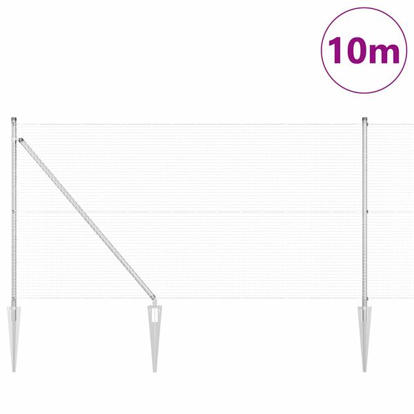 vidaXL Clôture avec poteaux Argent 0.8 x 10 m Acier