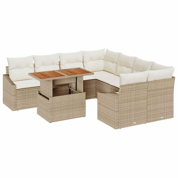 vidaXL Ensemble de canap&eacute; de jardin 9 pcs Beige Poly rotin