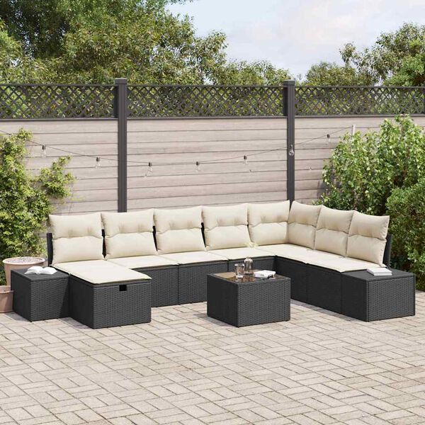 vidaXL Ensemble de canapé de jardin 9 pcs Noir Poly rotin