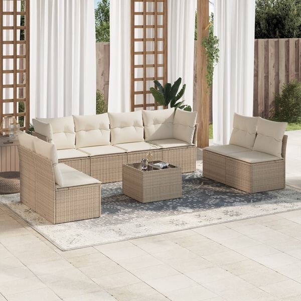 vidaXL Salon de jardin avec coussins 9 pcs beige r&eacute;sine tress&eacute;e