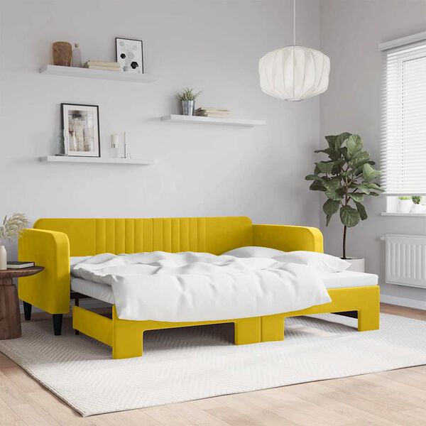 vidaXL Lit de jour avec lit gigogne jaune 90x200 cm velours