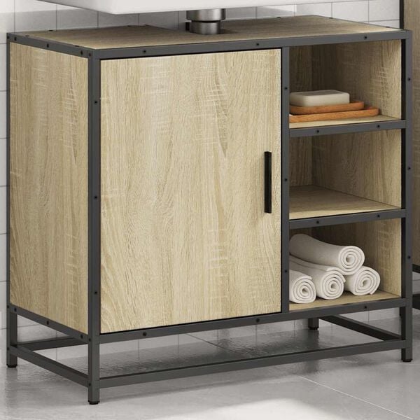 vidaXL Meuble de salle de bain avec lavabo Ch&ecirc;ne Sonoma 65 x 33 x 60 cm Bois d'ing&eacute;nierie