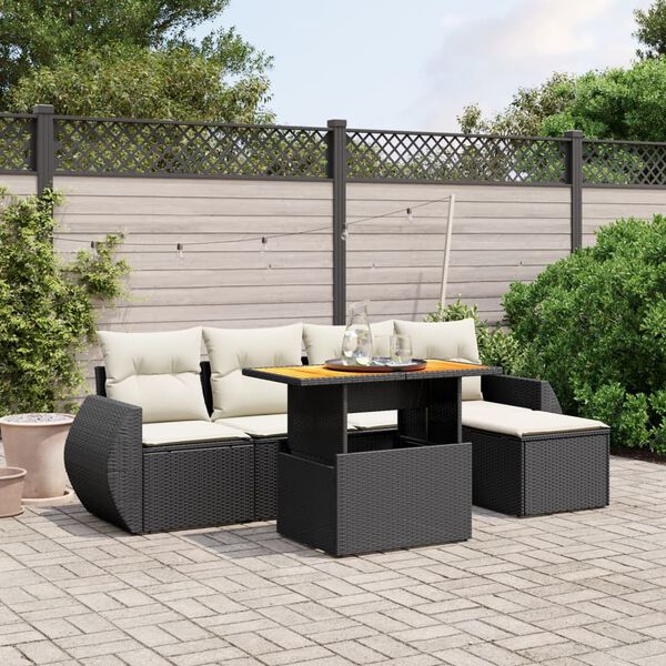 vidaXL Salon de jardin 6 pcs avec coussins noir r&eacute;sine tress&eacute;e