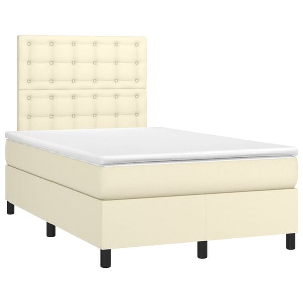 vidaXL Sommier &agrave; lattes de lit avec matelas et LED Cr&egrave;me 120x200 cm