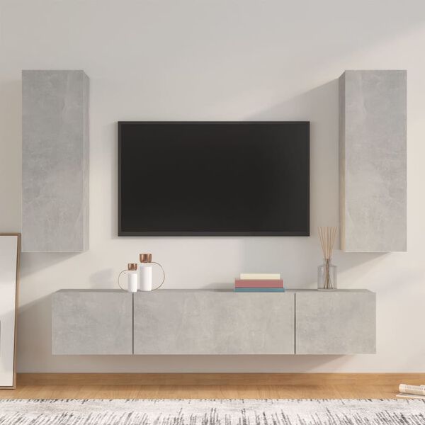 vidaXL Ensemble de meubles TV 4 pcs Gris b&eacute;ton Bois d'ing&eacute;nierie