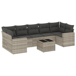 vidaXL Salon de jardin 8 pcs avec coussins gris clair r&eacute;sine tress&eacute;e