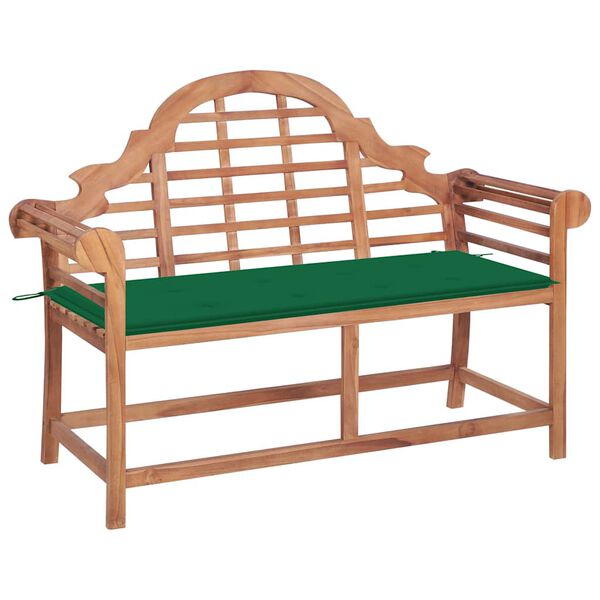 vidaXL Banc de jardin avec coussin vert 120 cm Bois de teck massif