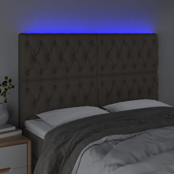 vidaXL T&ecirc;te de lit &agrave; LED Taupe 144x7x118/128 cm Tissu