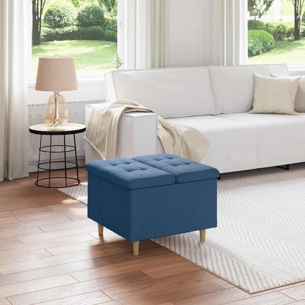 vidaXL Pouf de rangement avec coussin Bleu 60 x 60 x 45 cm tissu