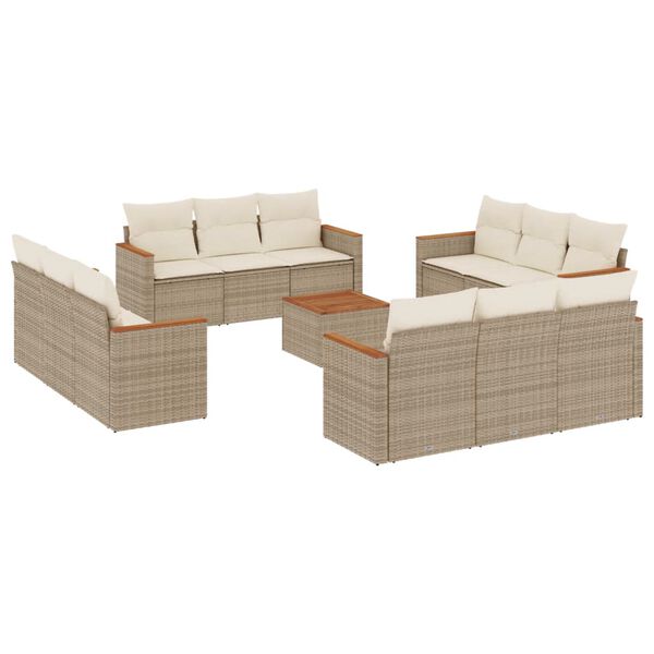 vidaXL Salon de jardin avec coussins 13 pcs beige r&eacute;sine tress&eacute;e