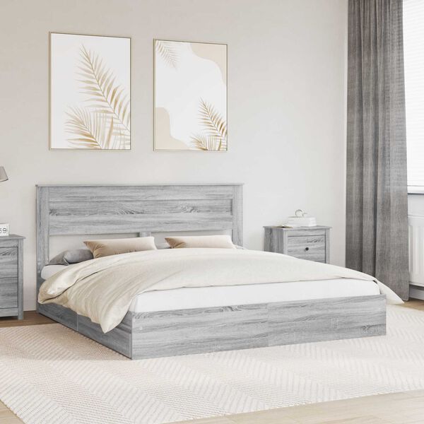 vidaXL Lit de Rangement Gris Sonoma 180 x 200 cm Bois d'ing&eacute;nierie