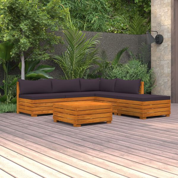 vidaXL Salon de jardin 6 pcs avec coussins Bois d'acacia solide