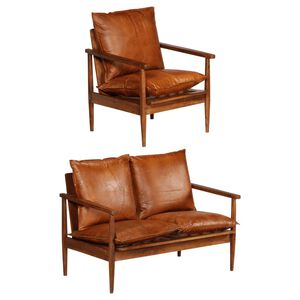 vidaXL Ensemble de canap&eacute;s 2 pcs Marron Cuir v&eacute;ritable et acacia