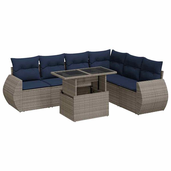 vidaXL Salon de jardin avec coussins 7 pcs gris r&eacute;sine tress&eacute;e acacia