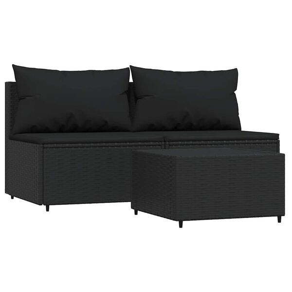 vidaXL Salon de jardin 3 pcs avec coussins Noir R&eacute;sine tress&eacute;e