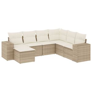 vidaXL Salon de jardin avec coussins 7 pcs beige r&eacute;sine tress&eacute;e